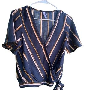Xhilaration Blue Wrap Blouse with Tie Front‎